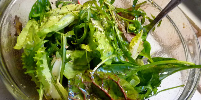 Salade verte et lamelles d’aubergine à l’huile